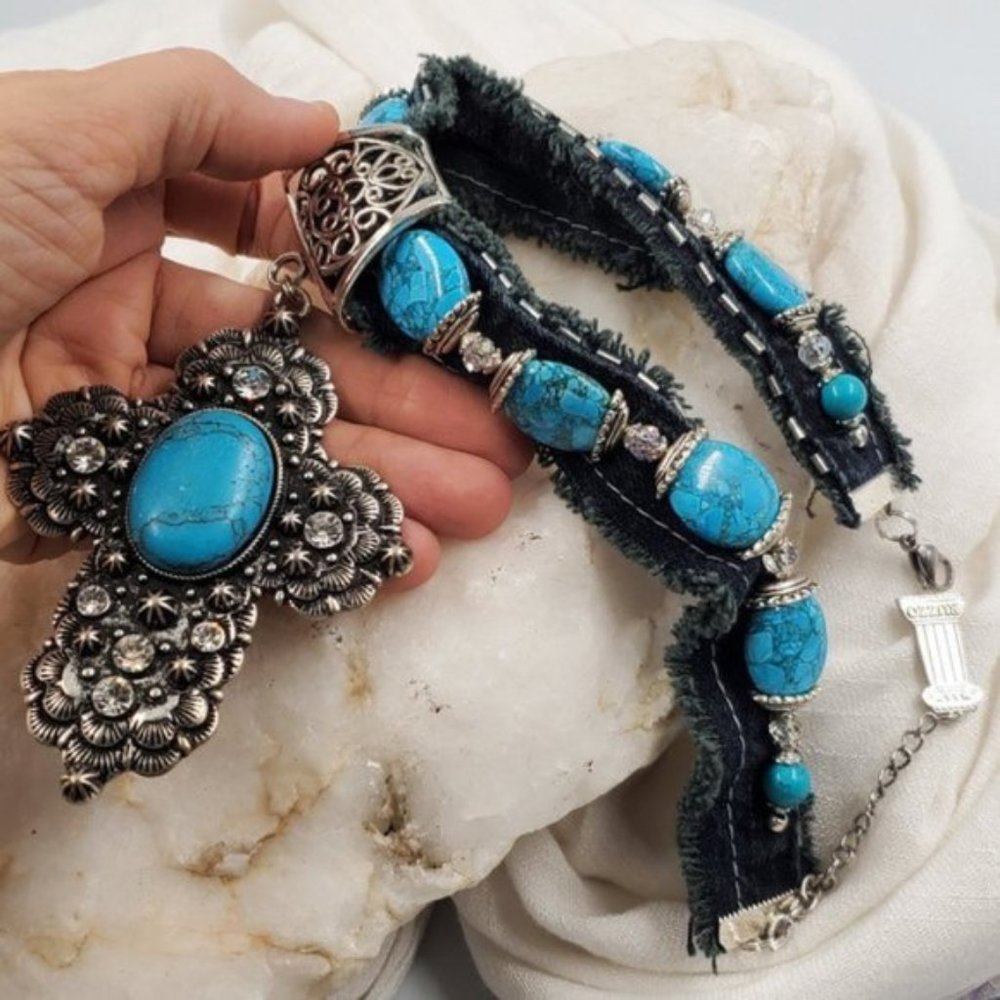 Turquoise and Coral Statement Necklace - Picture 6 of 10